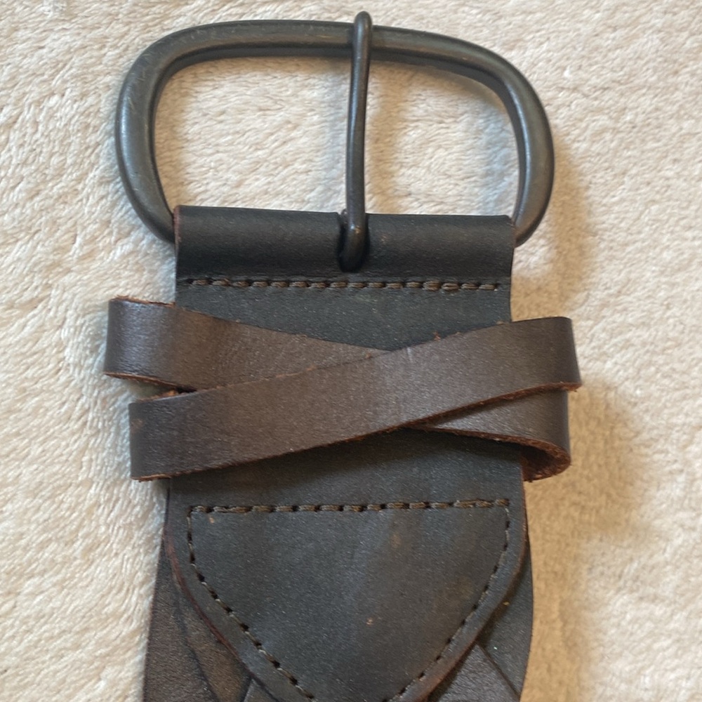 Club Monaco dark brown braided leather 2.5” wide statement belt Sz ML - Picture 3 of 4